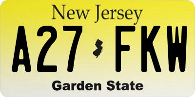 NJ license plate A27FKW