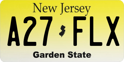 NJ license plate A27FLX