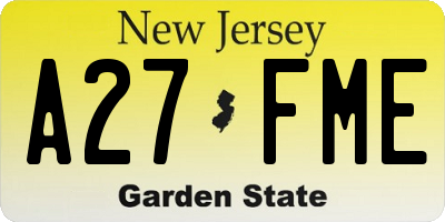 NJ license plate A27FME