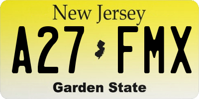 NJ license plate A27FMX