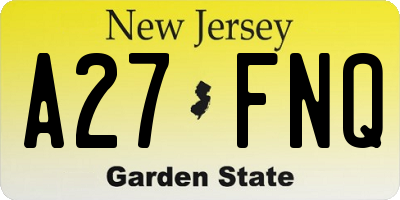 NJ license plate A27FNQ