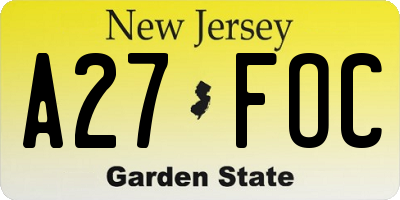 NJ license plate A27FOC