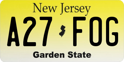 NJ license plate A27FOG