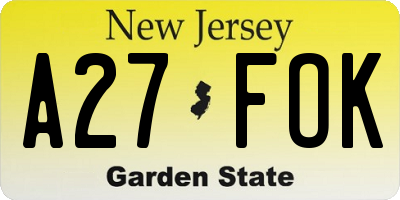 NJ license plate A27FOK