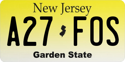 NJ license plate A27FOS