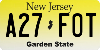 NJ license plate A27FOT