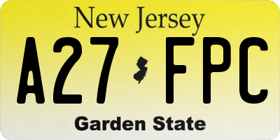 NJ license plate A27FPC