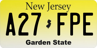 NJ license plate A27FPE
