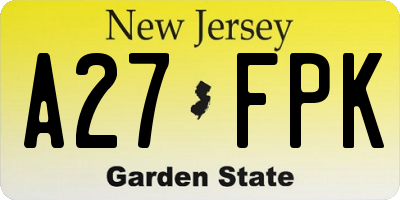 NJ license plate A27FPK