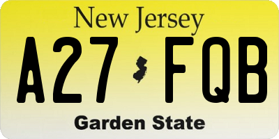 NJ license plate A27FQB