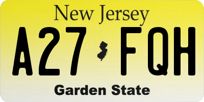 NJ license plate A27FQH