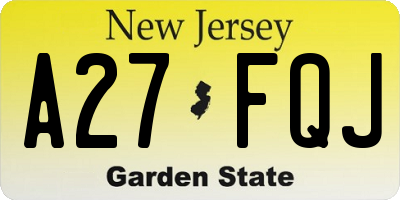 NJ license plate A27FQJ