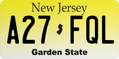 NJ license plate A27FQL