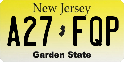 NJ license plate A27FQP