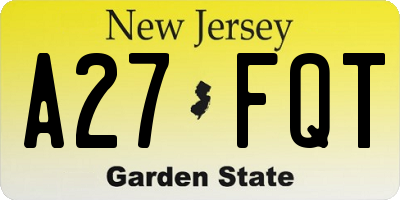 NJ license plate A27FQT
