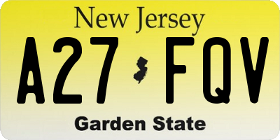 NJ license plate A27FQV