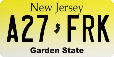 NJ license plate A27FRK