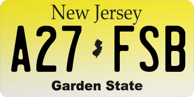 NJ license plate A27FSB