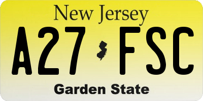 NJ license plate A27FSC