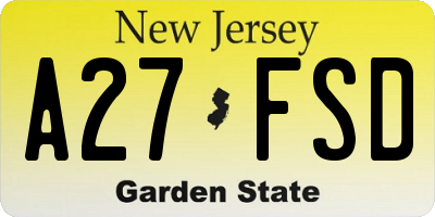 NJ license plate A27FSD
