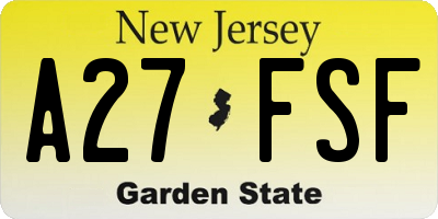 NJ license plate A27FSF