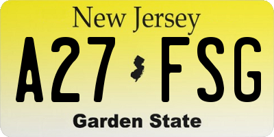 NJ license plate A27FSG