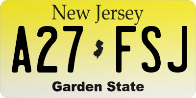 NJ license plate A27FSJ