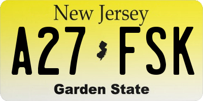 NJ license plate A27FSK