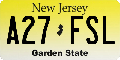 NJ license plate A27FSL