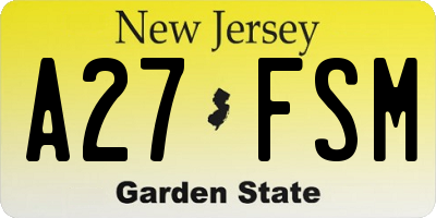 NJ license plate A27FSM