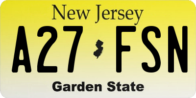 NJ license plate A27FSN