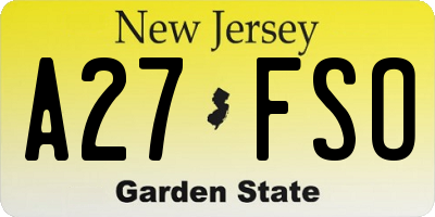 NJ license plate A27FSO