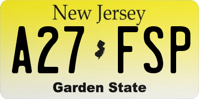 NJ license plate A27FSP