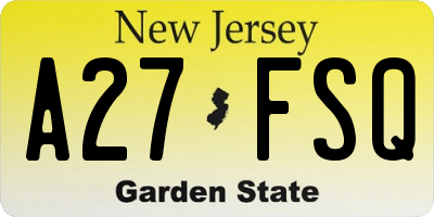 NJ license plate A27FSQ