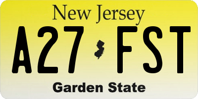 NJ license plate A27FST