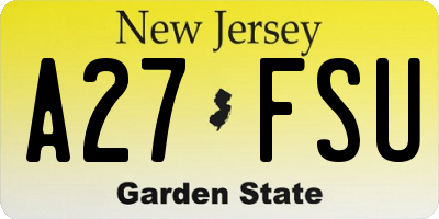 NJ license plate A27FSU
