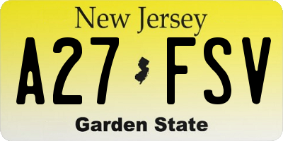 NJ license plate A27FSV