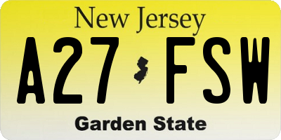 NJ license plate A27FSW