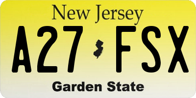 NJ license plate A27FSX