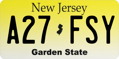 NJ license plate A27FSY