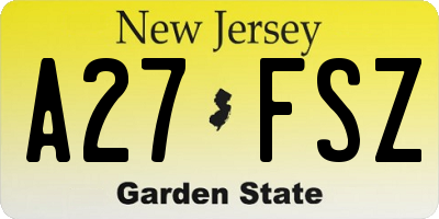 NJ license plate A27FSZ