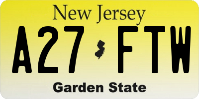 NJ license plate A27FTW