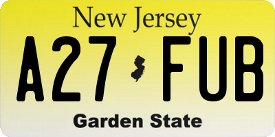 NJ license plate A27FUB