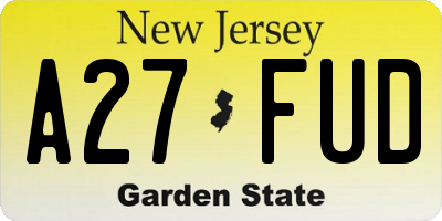 NJ license plate A27FUD