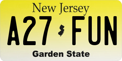 NJ license plate A27FUN