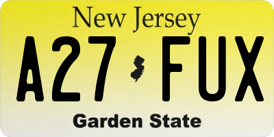 NJ license plate A27FUX