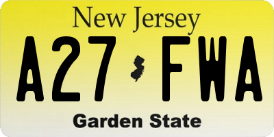 NJ license plate A27FWA