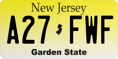 NJ license plate A27FWF