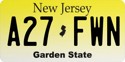 NJ license plate A27FWN