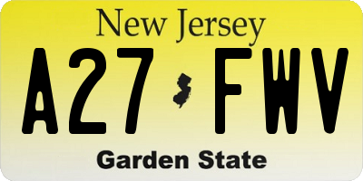 NJ license plate A27FWV